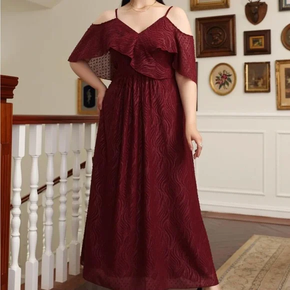 blue dress for baby girl SHEIN Modely Burgundy Red Cloak Sleeve Knot Side Wrap Hem Dress main image 1